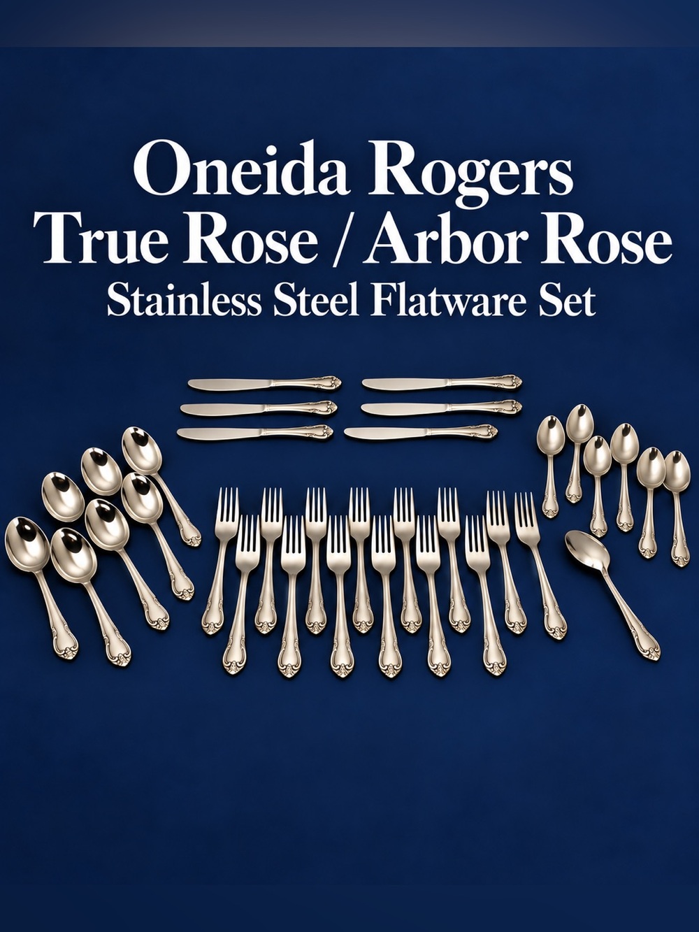 Oneida Rogers True Rose Arbor Rose Stainless Flatware 35 Piece Set Service for 7